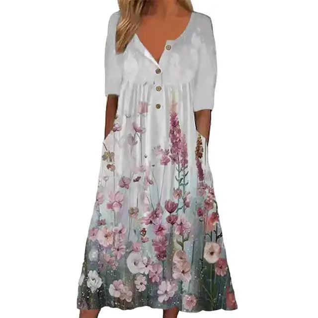 Nora - Lösfållklänning med Blommönster